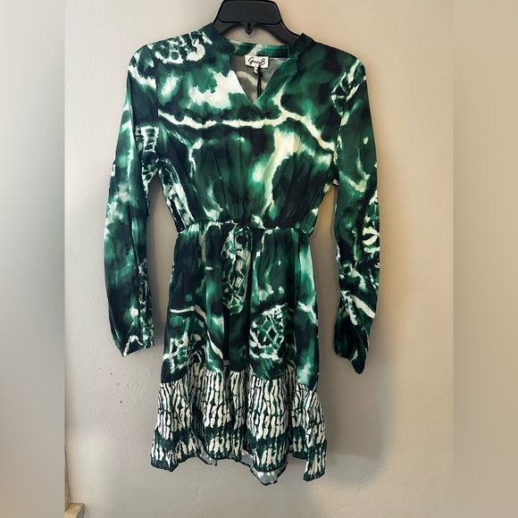 Garrie B Long Sleeve Mixed Print Emerald Green Mini Dress Size XS NWT - Picture 3 of 4